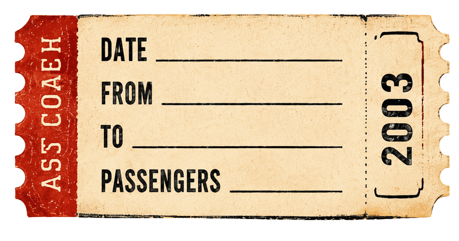 AST Coach admission ticket — date, from, to, passengers, 2003